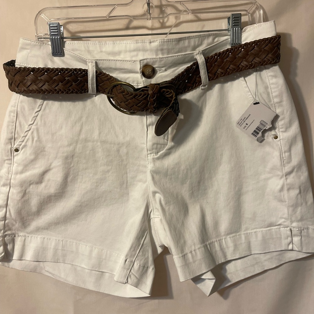Women's White Shorts with Brown Belt